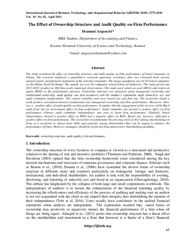 (PDF) The Effect of Ownership Structure and Audit Quality on Firm ...