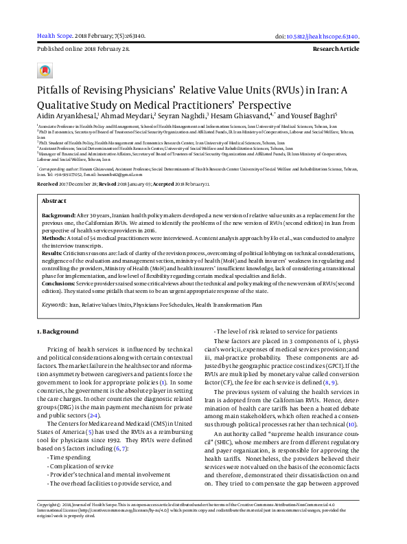 (PDF) Pitfalls of Revising Physicians’ Relative Value Units (RVUs) in ...