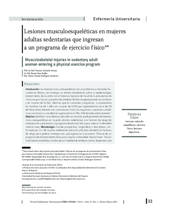 (PDF) Lesiones musculoesqueléticas en mujeres adultas sedentarias que ...