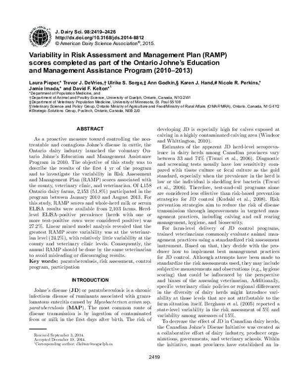 (PDF) Variability in Risk Assessment and Management Plan (RAMP) scores ...