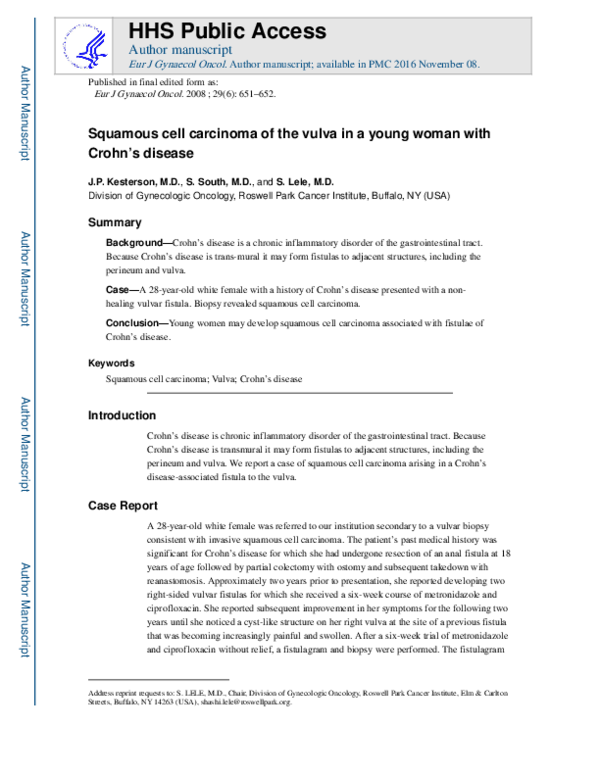 (PDF) Squamous cell carcinoma of the vulva in a young woman with Crohn ...