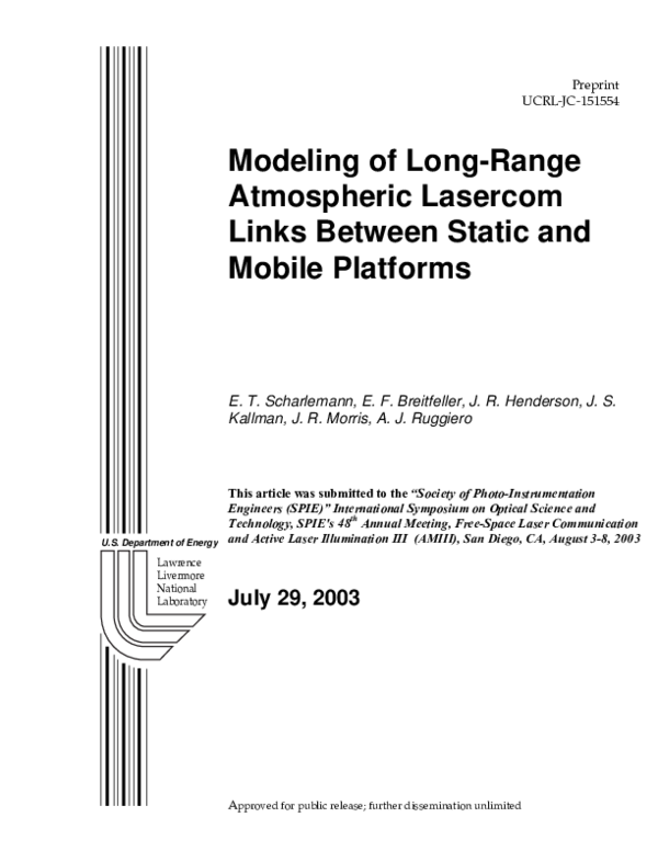 (PDF) Modeling of long-range atmospheric lasercom links between static ...