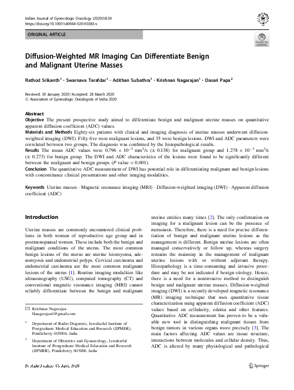 (PDF) Diffusion-Weighted MR Imaging Can Differentiate Benign and ...