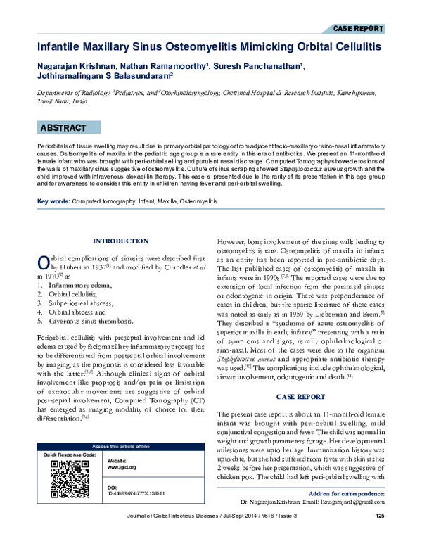 (PDF) Infantile maxillary sinus osteomyelitis mimicking orbital