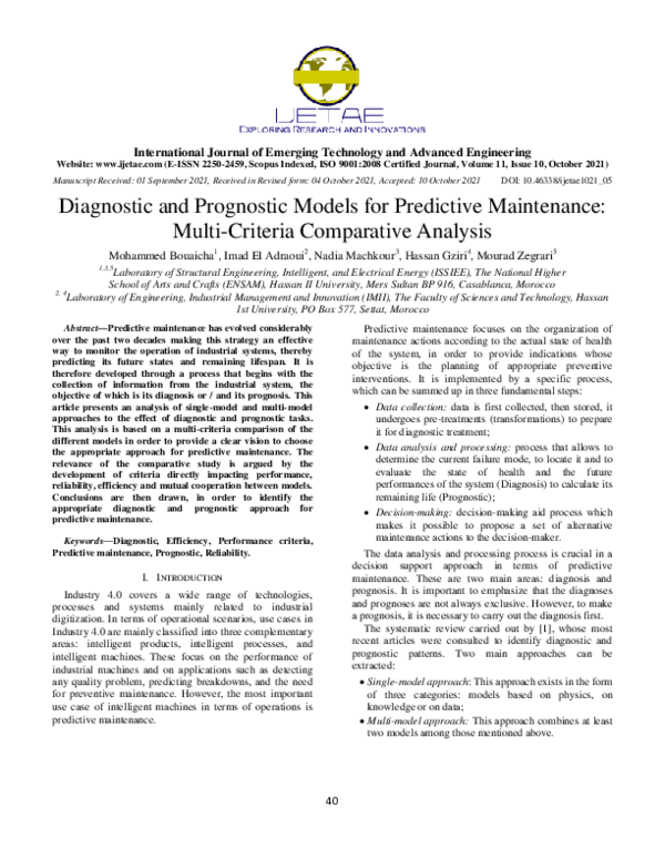 (PDF) Diagnostic and Prognostic Models for Predictive Maintenance ...