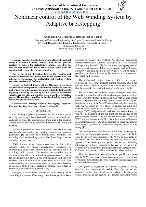 (PDF) Nonlinear Control of the Web Winding System by Adaptive Backstepping