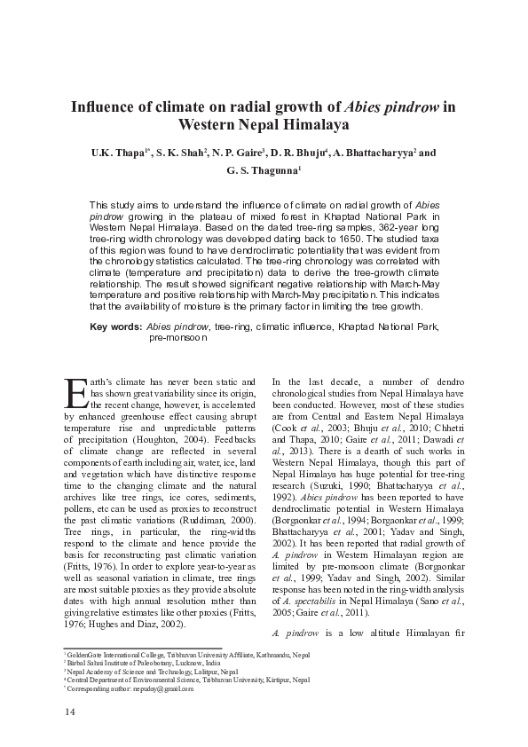 (PDF) Influence of climate on radial growth of Abies pindrow in Western ...