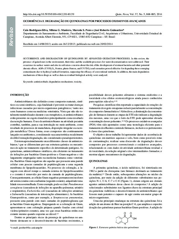 (PDF) Occurrence and Degradation of Quinolones by Advanced Oxidation ...