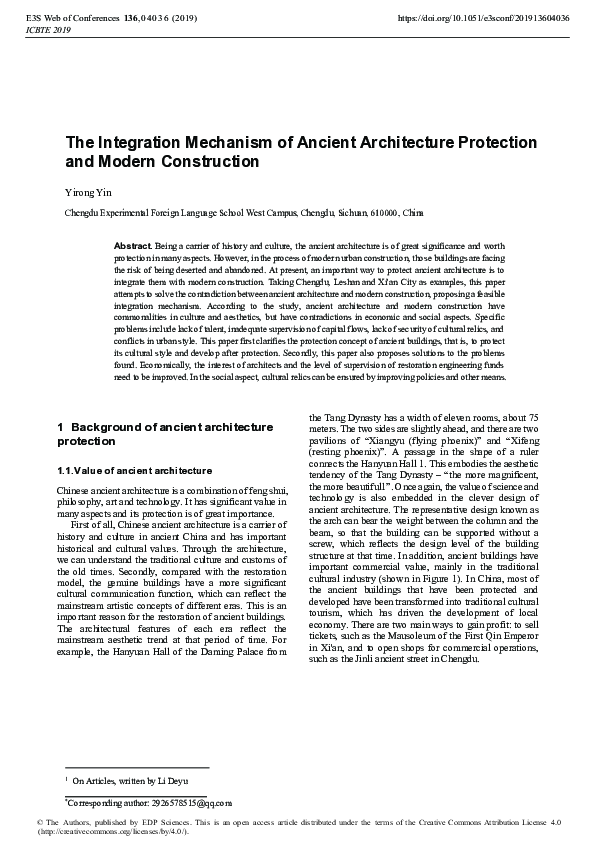 (PDF) The Integration Mechanism of Ancient Architecture Protection and ...
