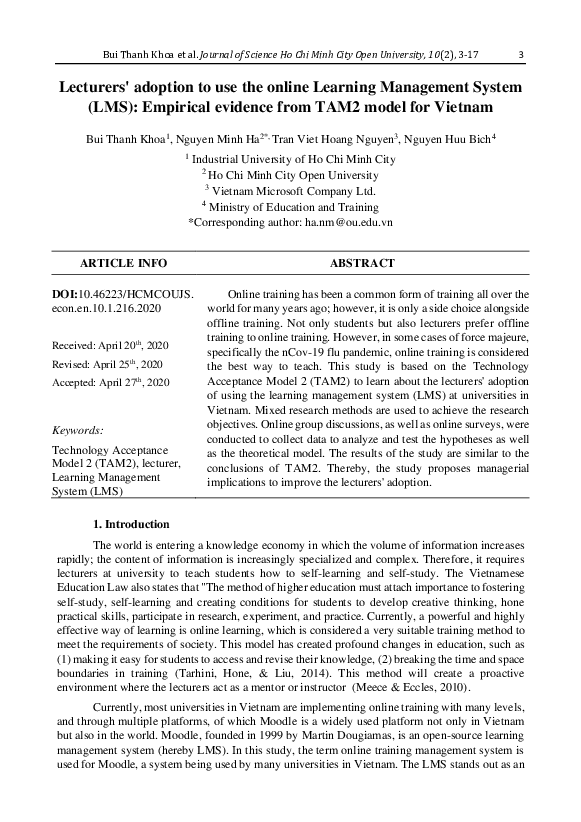 (PDF) Lecturers' adoption to use the online Learning Management System (LMS) Empirical evidence
