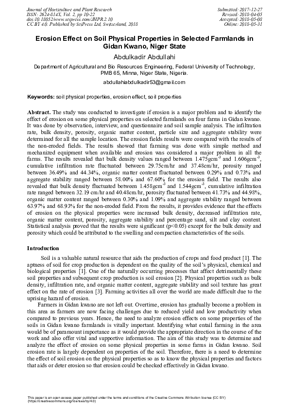 (PDF) Erosion Effect on Soil Physical Properties in Selected Farmlands ...