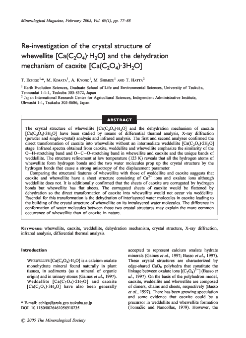 (PDF) Re-investigation of the crystal structure of whewellite [Ca(C2O4 ...