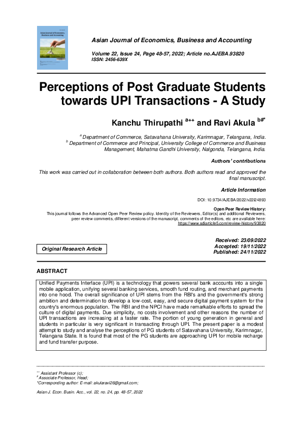 (PDF) Perceptions of Post Graduate Students towards UPI Transactions ...