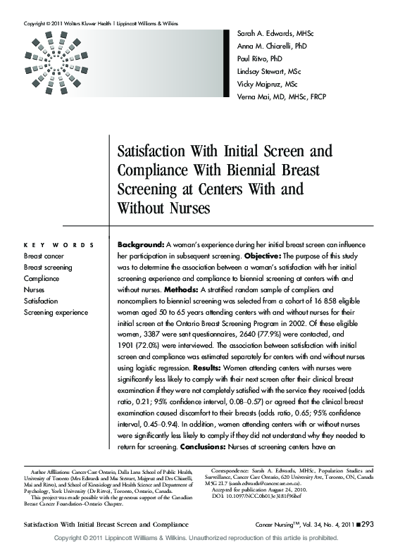 (PDF) Satisfaction With Initial Screen and Compliance With Biennial ...