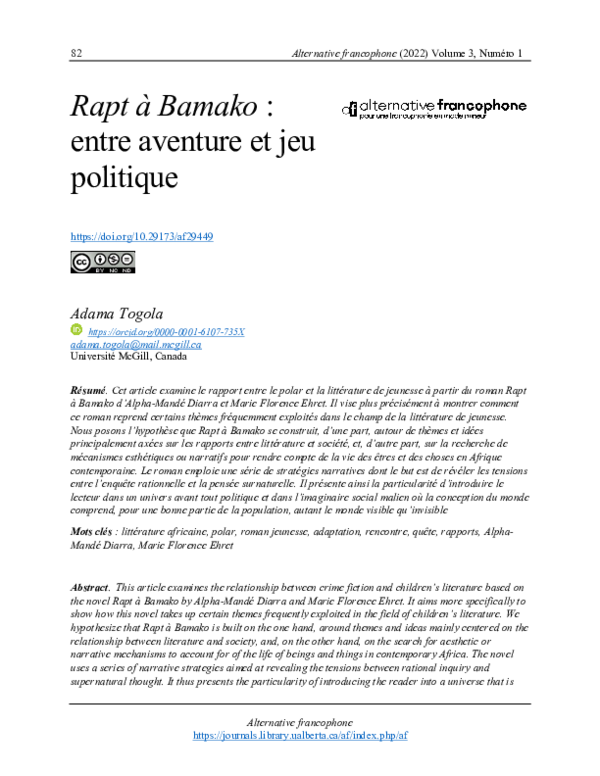 (PDF) Rapt à Bamako : entre aventure et jeu politique