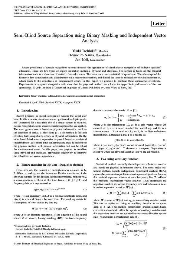 (PDF) Semi-blind source separation using binary masking and independent ...