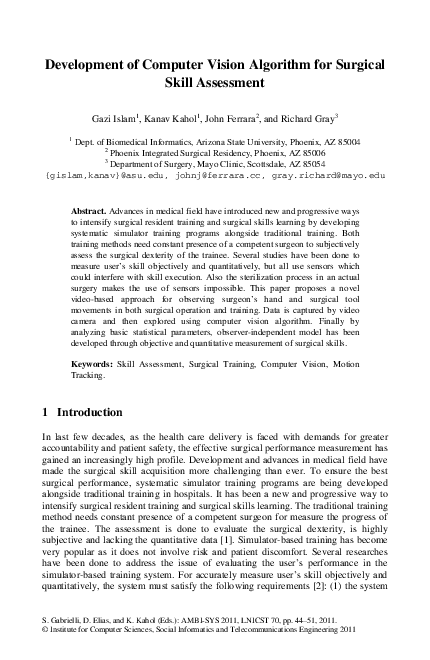 (PDF) Development of Computer Vision Algorithm for Surgical Skill ...