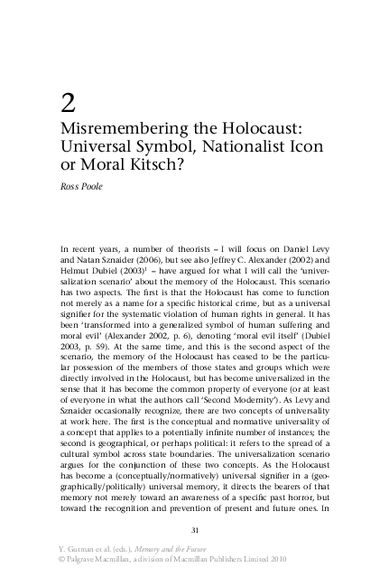 (PDF) Misremembering the Holocaust: Universal Symbol, Nationalist Icon ...