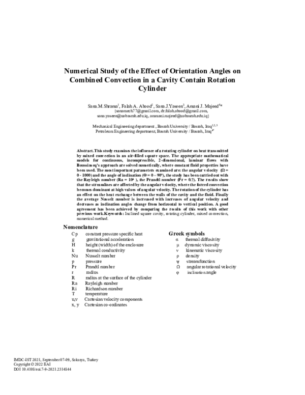 (PDF) Numerical Study of the Effect of Orientation Angles on Combined ...