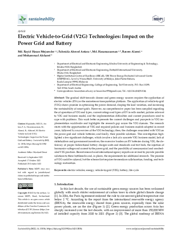 (PDF) Electric VehicletoGrid (V2G) Technologies Impact on the Power