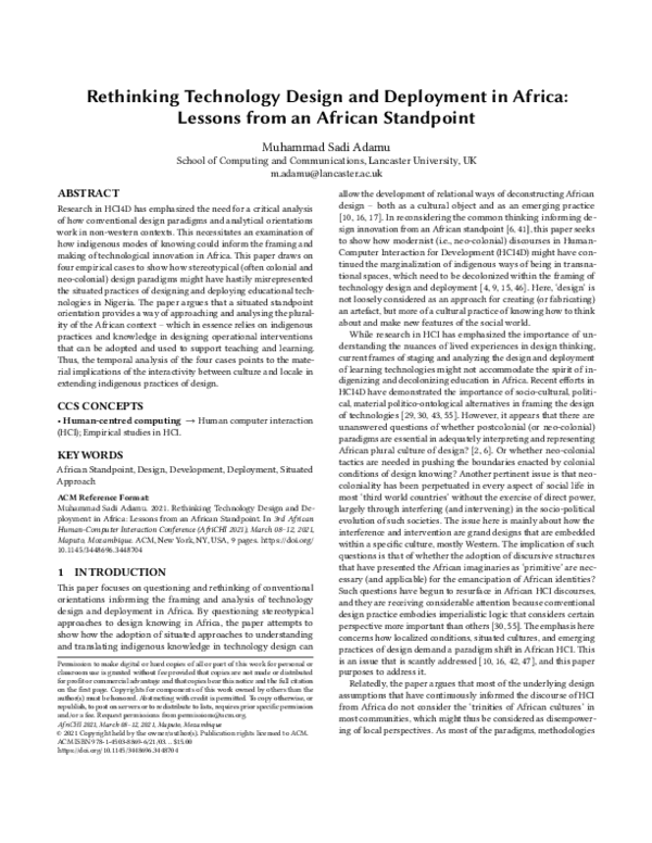 (PDF) Rethinking Technology Design and Deployment in Africa: Lessons ...