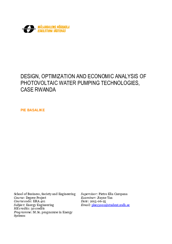 (PDF) Design, Optimization and Economic Analysis of Photovoltaic Water ...