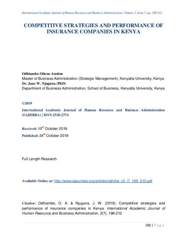 (PDF) Competitive Strategies and Performance of Insurance Companies in ...