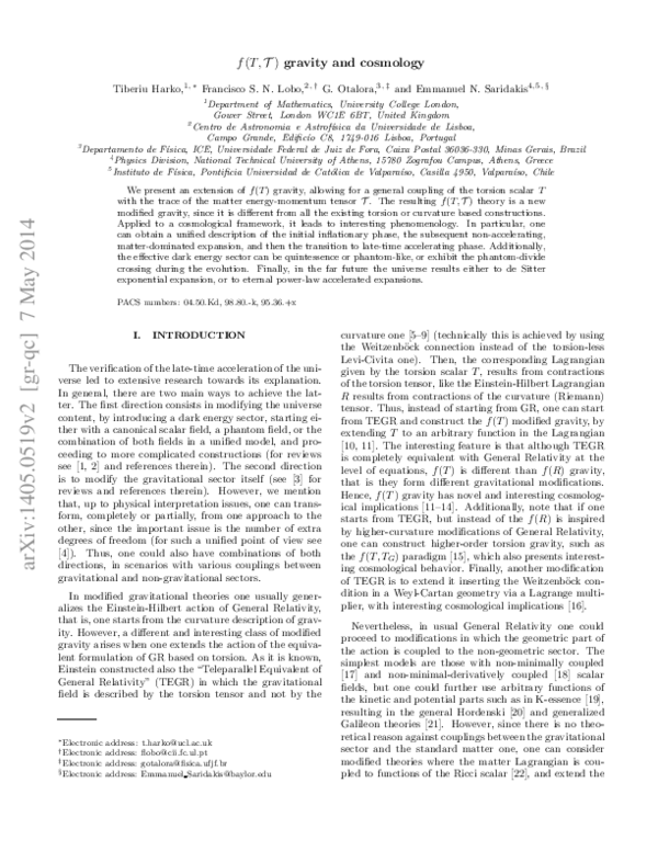 (PDF) f(T,T) gravity and cosmology