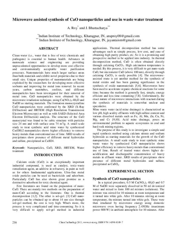 (PDF) Microwave assisted synthesis of CaO nanoparticles and use in ...