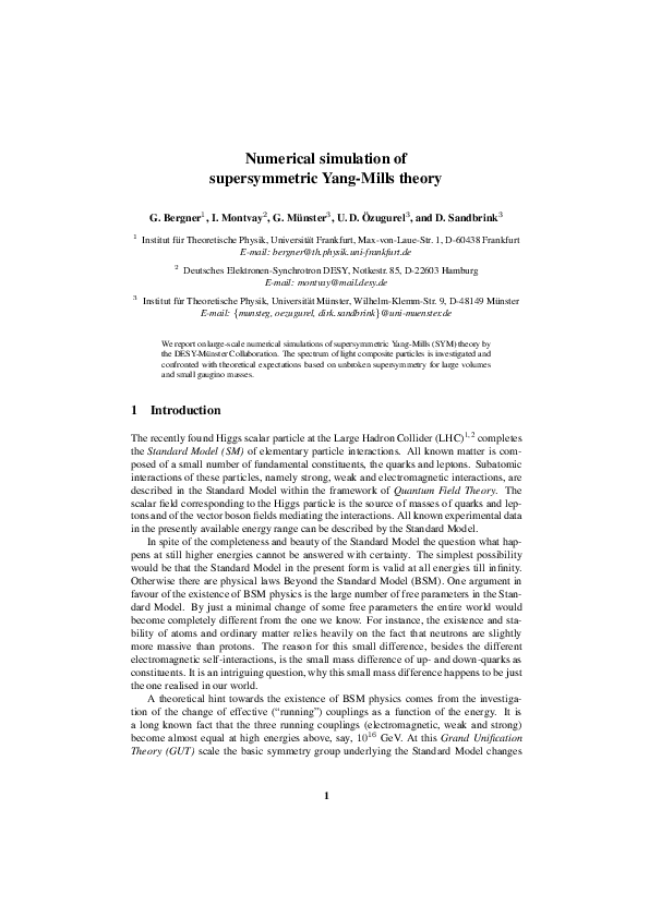 (PDF) Numerical simulation of supersymmetric Yang-Mills theory