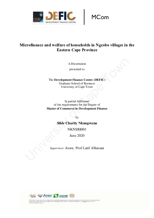 (PDF) Microfinance and welfare of households in Ngcobo villages in the ...