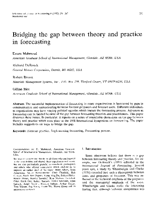 (PDF) Bridging the gap between theory and practice in forecasting