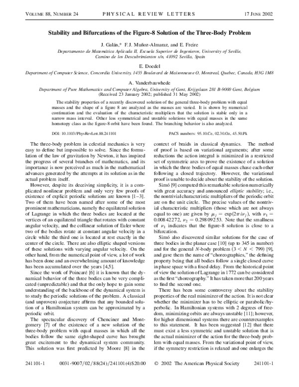 (PDF) Stability and Bifurcations of the Figure-8 Solution of the Three ...