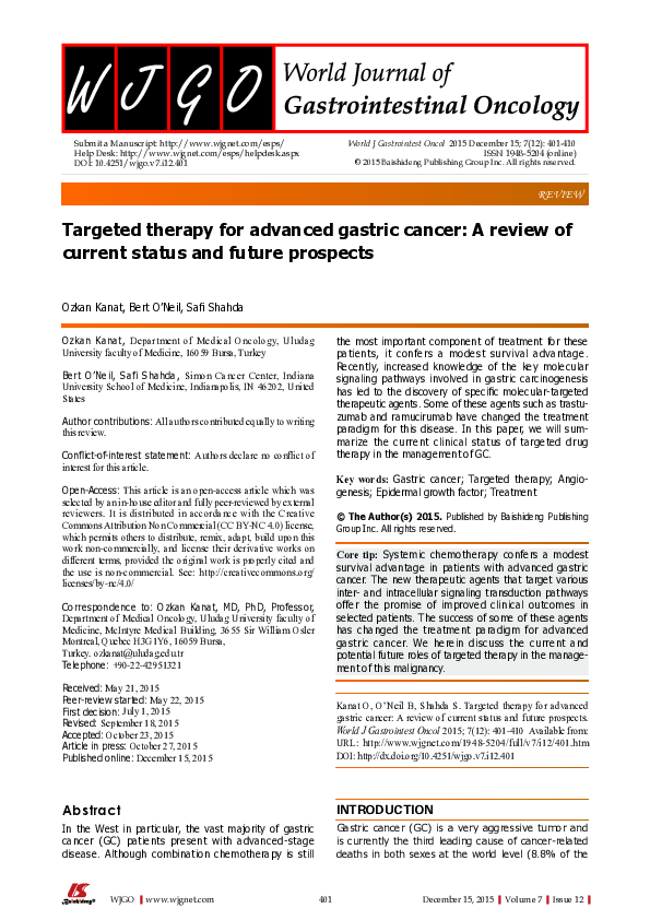 (PDF) Targeted therapy for advanced gastric cancer: A review of current ...