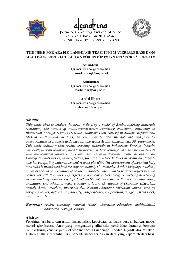 (PDF) The Need for Arabic Language Teaching Materials Based on ...