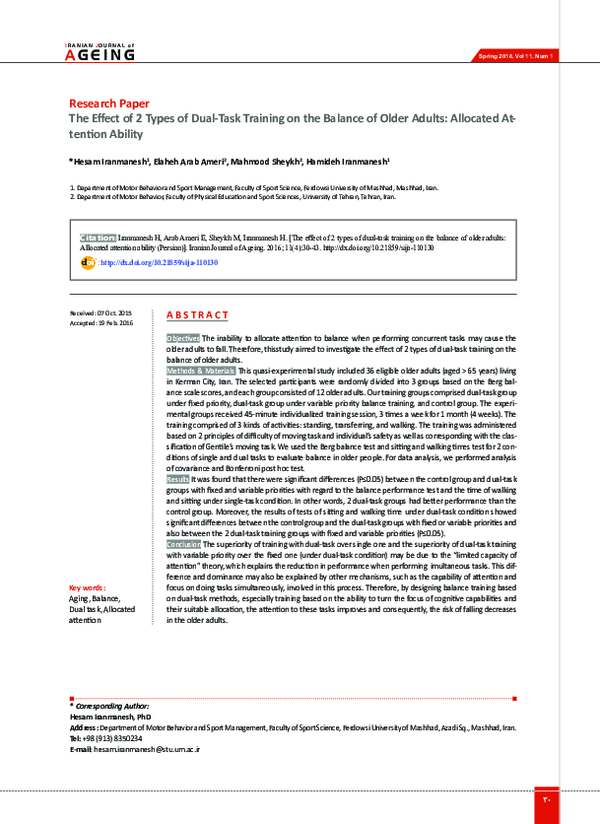 (PDF) The Effect of 2 Types of Dual-Task Training on the Balance of ...