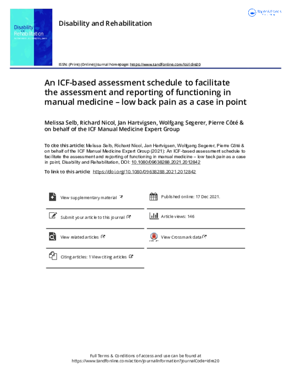 (PDF) An ICF-based assessment schedule to facilitate the assessment and ...
