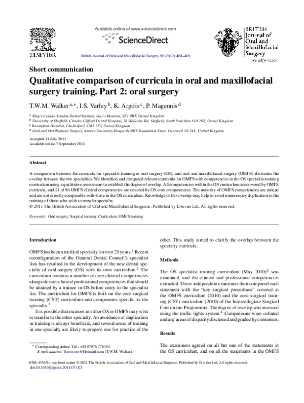 (PDF) Qualitative comparison of curricula in oral and maxillofacial ...