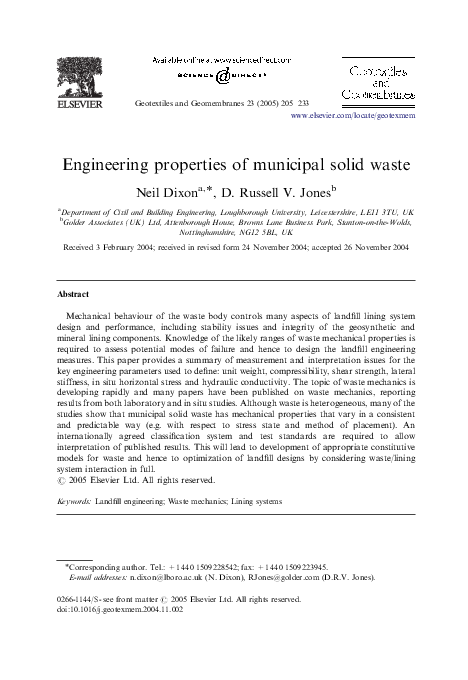 (PDF) Engineering properties of municipal solid waste