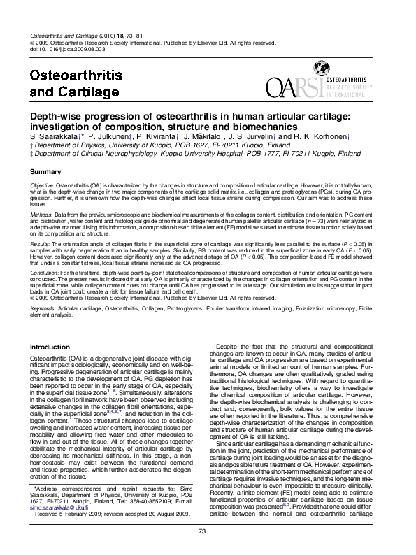 (PDF) Depth-wise progression of osteoarthritis in human articular ...