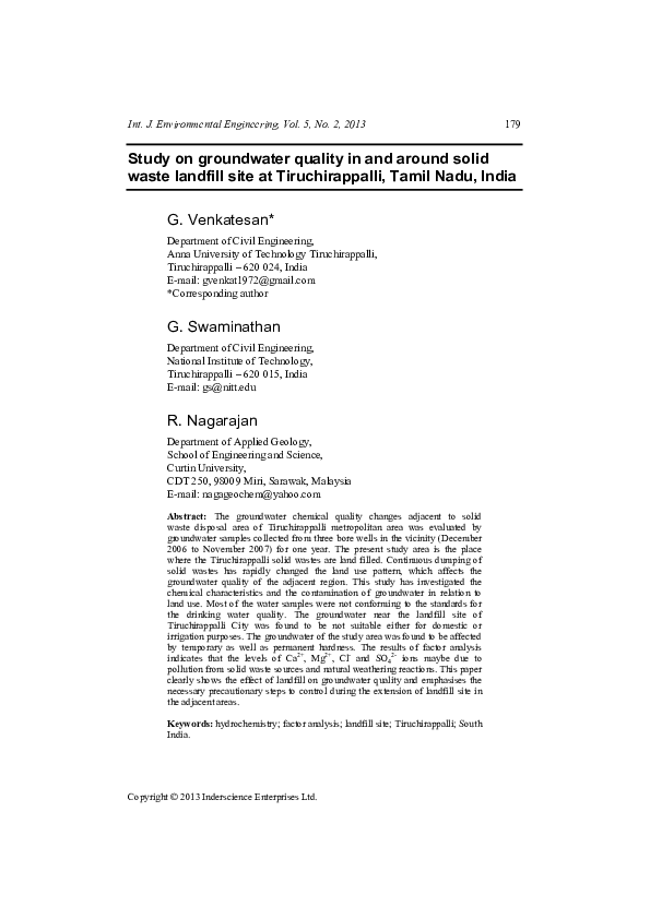 (PDF) Study on groundwater quality in and around solid waste landfill ...
