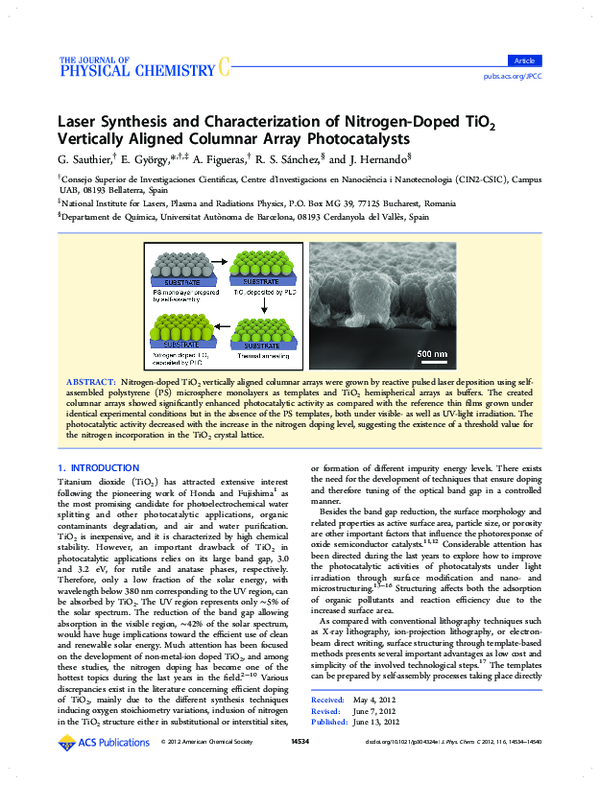 (PDF) Laser Synthesis and Characterization of Nitrogen-Doped TiO2 ...
