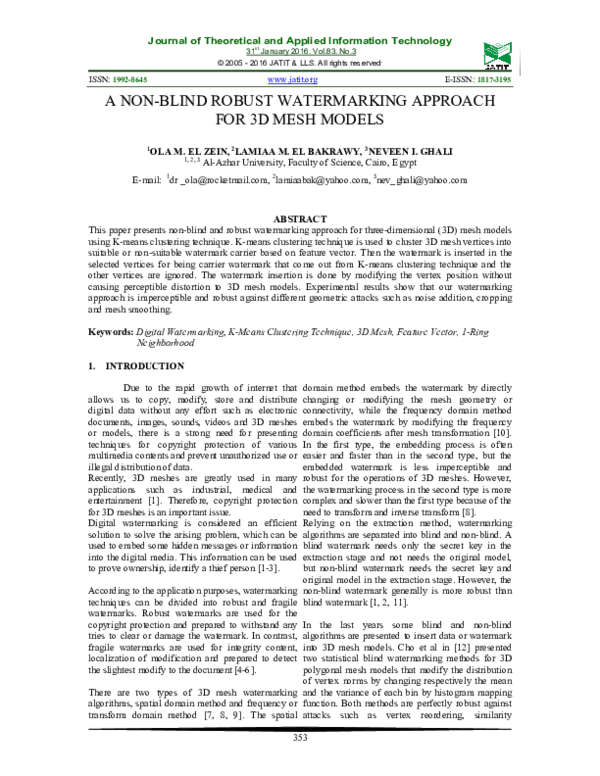 (PDF) A non-blind robust watermarking approach for 3D mesh models