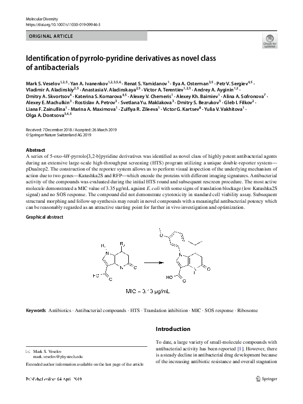 (PDF) Identification of pyrrolo-pyridine derivatives as novel class of ...