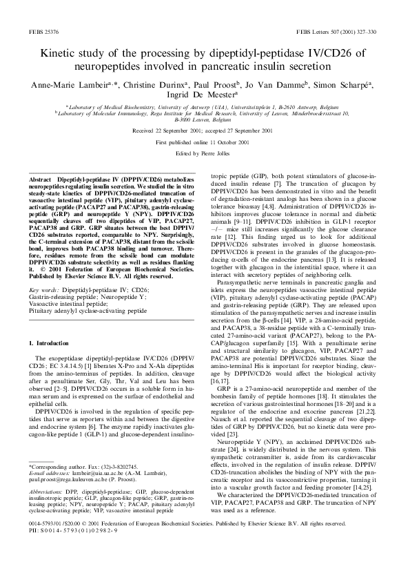(PDF) Kinetic study of the processing by dipeptidyl-peptidase IV/CD26 ...