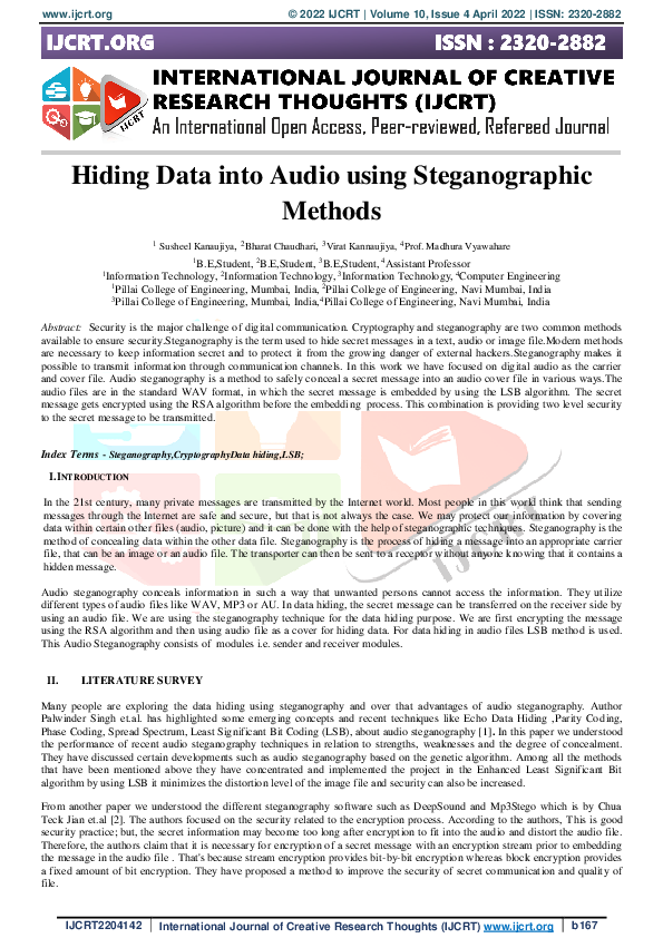 (PDF) Hiding Data into Audio using Steganographic Methods