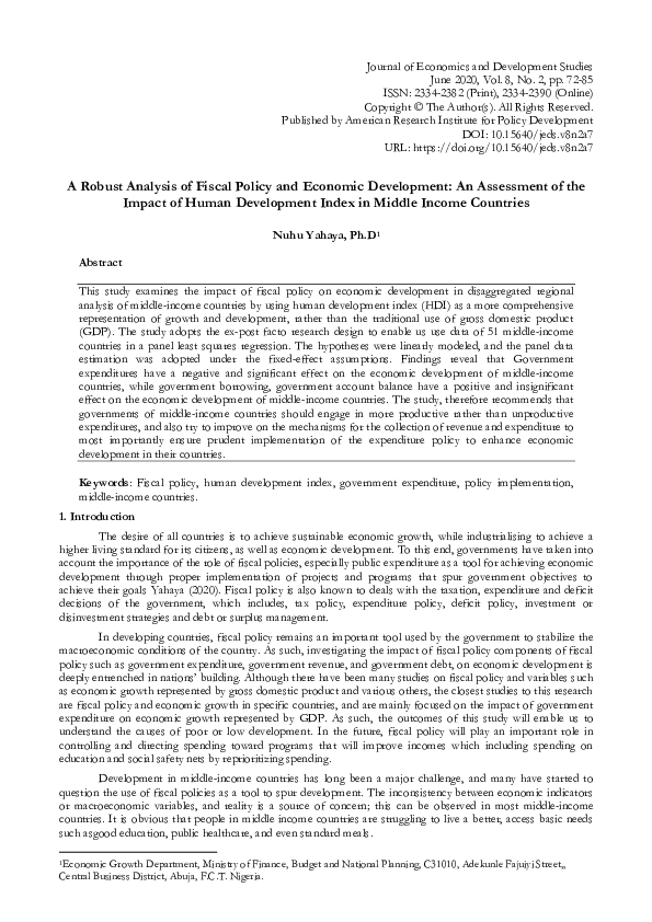 (PDF) A Robust Analysis of Fiscal Policy and Economic Development: An ...