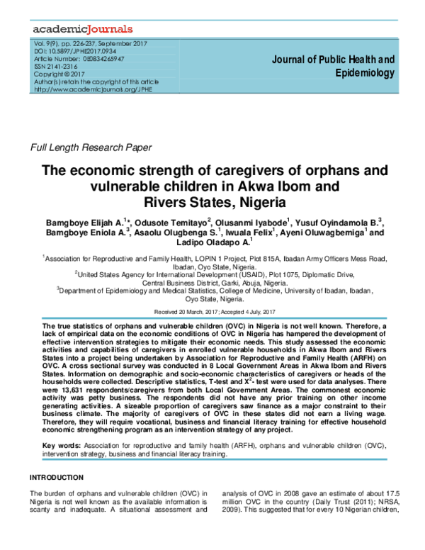 (PDF) The economic strength of caregivers of orphans and vulnerable ...