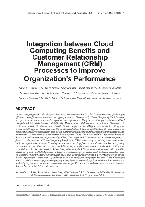 (PDF) Integration between Cloud Computing Benefits and Customer ...