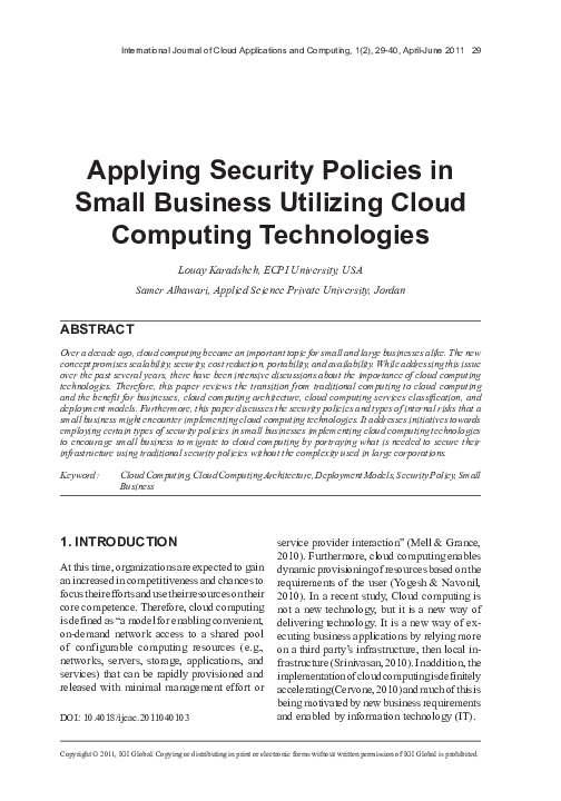 (PDF) Applying Security Policies in Small Business Utilizing Cloud ...